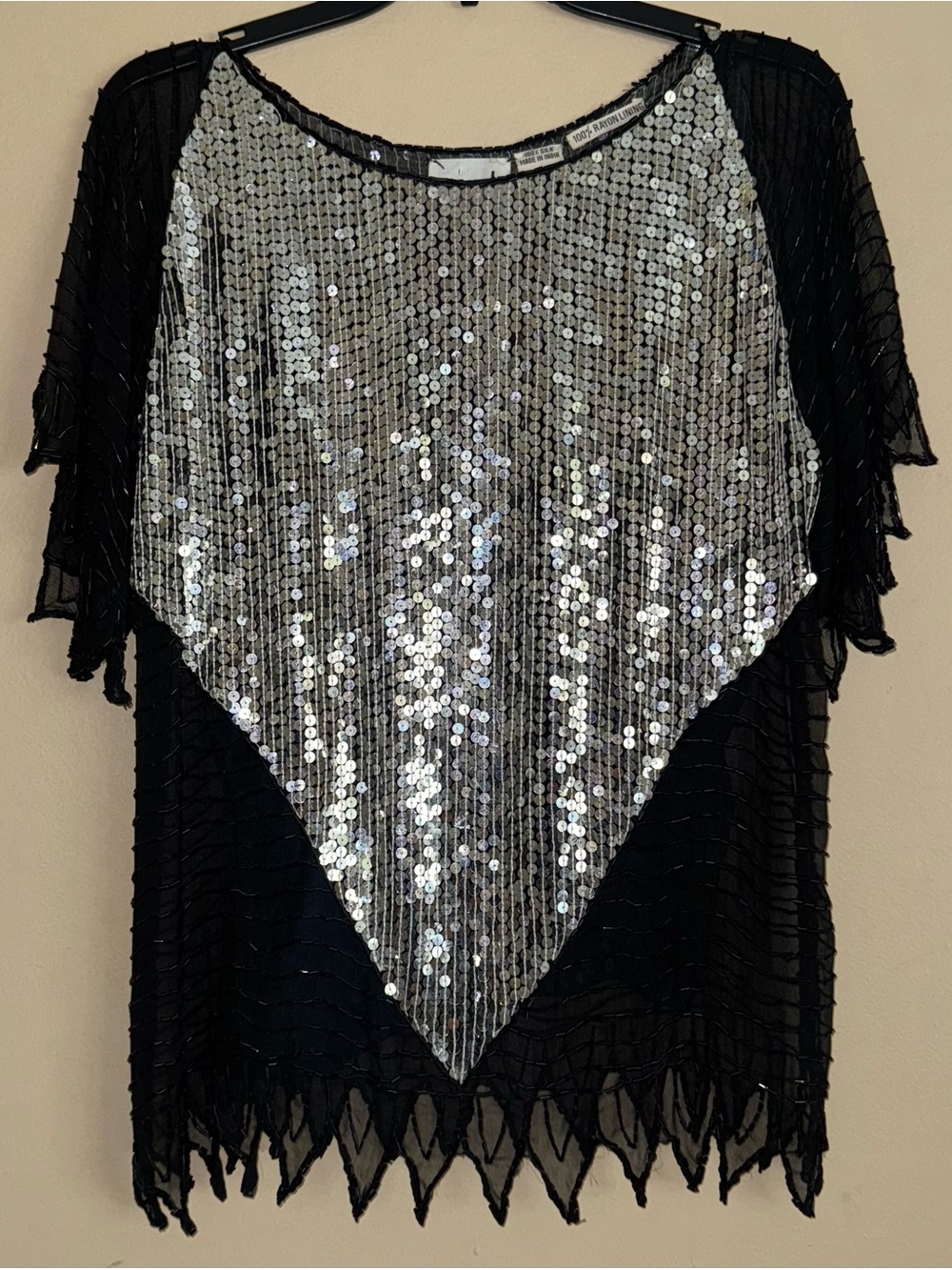 Vintage 80s Glam Swee Lo 100% Silk Sequin Beaded Disco Art Deco Top Size M/L